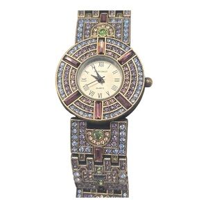 Heidi Daus Art Deco multi-color chunky rhinestone bracelet statement watch Japan
